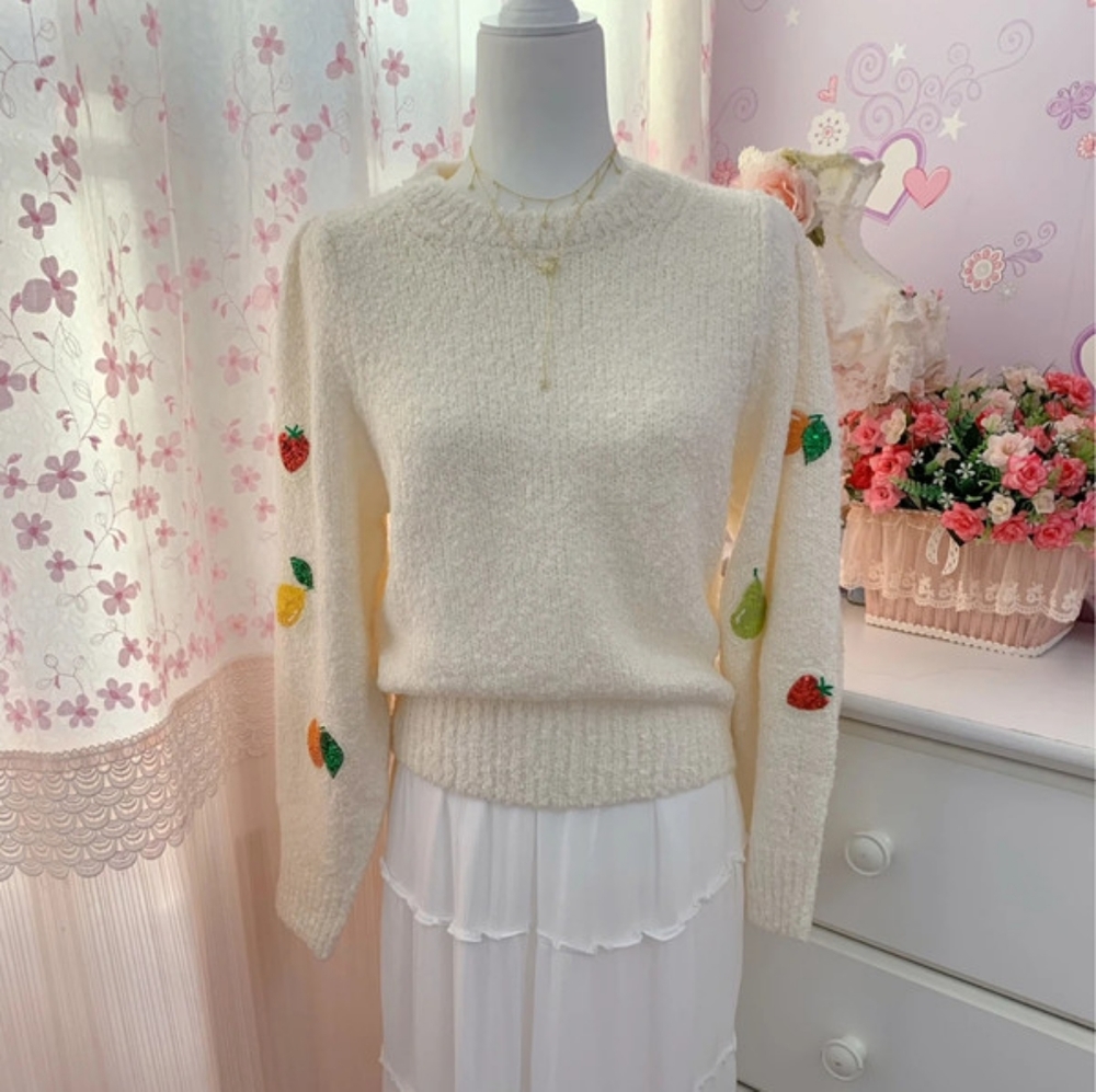 Sequin Patch Crewneck Sweater